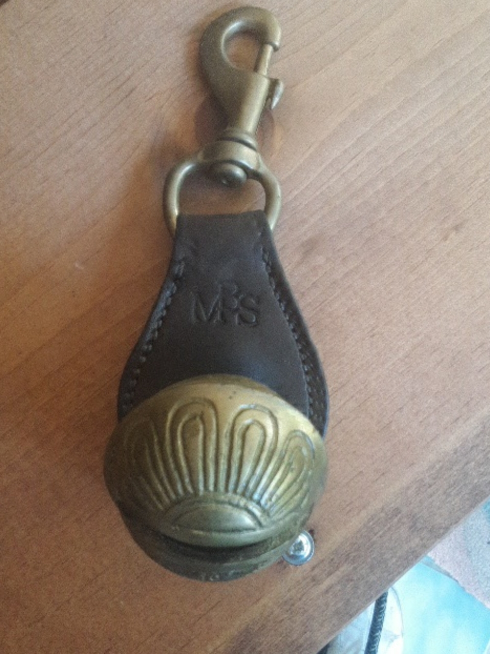 Brown Leather With  Ornate Brass Bell Attached To Hang On Saddle